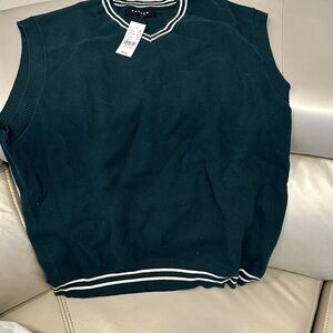 PacSun Men's Dark Green V-Neck Knit Sweater Vest with White Trim